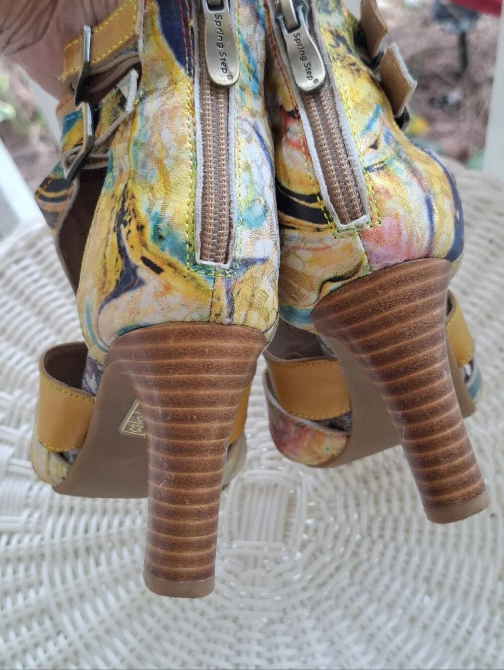 L'Artiste Hand Painted Hand Tooled Leather Heeled Sandals 